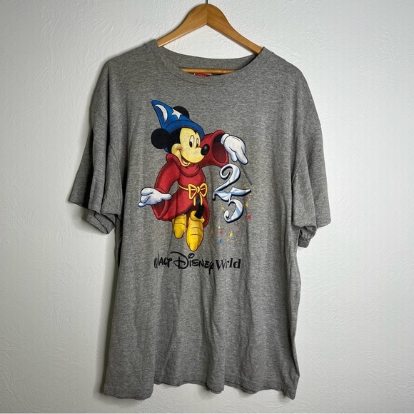 Vintage 90s Walt Disney World 25th Anniversary T-Shirt Gray Cotton Blend Sz XXL - Picture 1 of 14